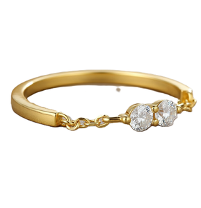 Round Cut Lab Created DEF Color VS VVS Clarity 18K Solid Gold Minimalist <b>Ring</b> Half Chain Diamond <b>Ring</b> Wedding <b>Proposal</b> <b>Ring</b> - Product Image 2