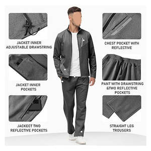 Ensemble de survêtements pour hommes, manches longues, décontracté, fermeture éclair intégrale, tenue de sport pour hommes, 2 pièces, confortable et léger - Product Image 5