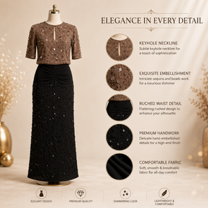 Luxury Women Embellished Maxi Dress | Elegant Keyhole Neck Party Wear | Hand Beaded Sequin Evening Gown Premium Fashion Outfit - Product Image 5