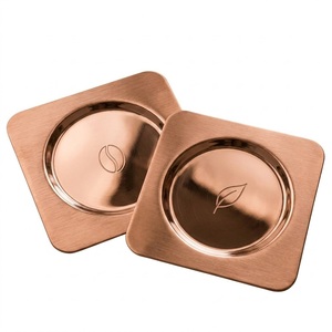 Luxury Copper <b>Coasters</b> Square Rose <b>Gold</b> Stainless Steel Drink <b>Coasters</b> Engraved Brushed Metal Cup Mat Set for Restaurant Cafe - Product Image 1