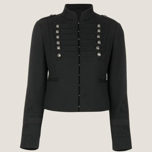 Chemise-veste unisexe pour adultes en laine noire à double boutonnage, col montant, couleur unie, tenue formelle, saison automne, manches régulières, coupe ajustée - Product Image 5
