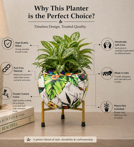 Pot de fleurs décoratif en métal Meenakari Pitalnagi fait main, récipient artistique traditionnel pour plantes d'intérieur et d'extérieur, maison - Product Image 3