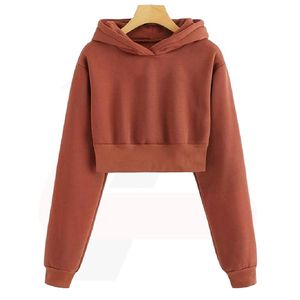 Sudadera con Capucha para Mujer, Manga Larga, Color Sólido, Estilo Corto, Informal, para Otoño - Product Image 6