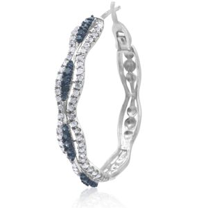Pendientes de Aro Huggie con Diamantes Naturales Azules y Blancos de Corte Redondo de 2.38 Cttw para Mujer en Plata de Ley 925 - Product Image 2