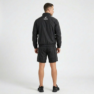 <b>Men's</b> Black Tracksuit Set Lightweight Windbreaker <b>Jacket</b> and Running Shorts Activewear - Product Image 4