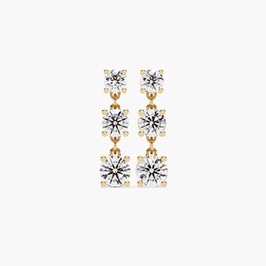 Boucles d'oreilles pendantes de luxe en or jaune, blanc et rose 14 carats avec trois diamants de laboratoire ronds pour femme - Idéales pour les fêtes et comme cadeau - Product Image 4