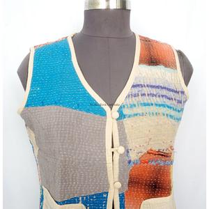 Handcrafted Boho Vintage <b>Kantha</b> printed Cotton Vest for Women handmade Sleeveless <b>Jacket</b> with Multicolor for Winter - Product Image 2