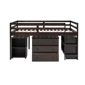 Letto a soppalco doppio Espresso con armadietto e scrivania portatile su ruote per bambini, con funzionalità pratiche (Vecchio SKU LP000113AAP) - Product Image 4