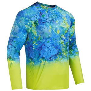 เสื้อแรชการ์ดแขนยาวสำหรับผู้ชาย ผ้าฝ้ายระบายอากาศได้ดี สีขาวน้ำเงิน ลายปลาทะเล แห้งเร็ว ป้องกันแสงแดด UPF 50+ เสื้อสำหรับผู้ใหญ่ - Product Image 3