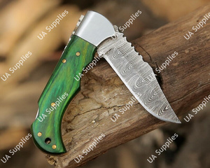Couteau pliant de poche en acier Damas personnalisé, manche en bois sur mesure, verrouillage arrière, multifonctionnel pour le camping et la chasse en extérieur - Product Image 2