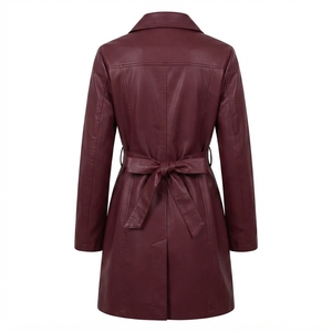 Veste en cuir PU pour femme, coupe courte et ajustée, ceinturée, style britannique, décontractée, printemps, automne, hiver, vente en gros, OEM - Product Image 4