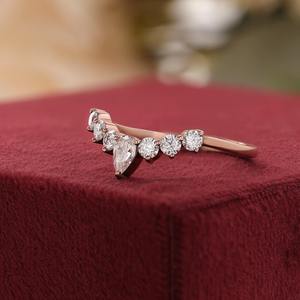 925 Silver Moissanite Pear Cut V Shape Curved <b>Ring</b> Half Eternity <b>Stacking</b> Engagement Anniversary Jewelry for Women - Product Image 1