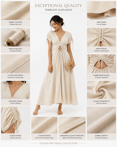 Vestido largo bohemio de algodón y lino sin espalda con cuello en V y aberturas, elegante, casual, para playa, con lazo trasero, para mujer, venta al por mayor - Product Image 2