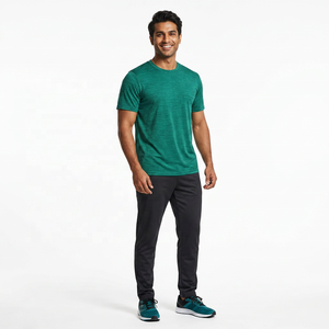 T-shirt décontracté pour homme, vert, manches courtes, col rond, coupe classique, couleur unie, tricoté, séchage rapide, 100% polyester, 2027 - Product Image 1