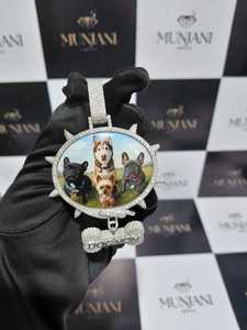 Pendentif photo personnalisé en argent sterling 925 avec moissanite VVS, pendentif commémoratif avec portrait d'animal de compagnie, pendentif pour maman de chien - Product Image 1
