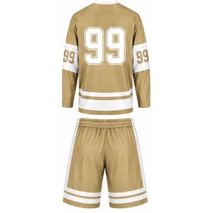 Ensemble de hockey sur glace sublimé kaki pour hommes, maillot et short en polyester rayé léger, vêtements de sport d'équipe pour l'entraînement et la compétition - Product Image 2