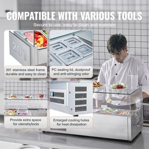 Attrezzatura di Refrigerazione per Cucine Commerciali, Stazione di Preparazione Condimenti da Banco 130 W con 1 Vaschetta 1 1/3 e 4 Vaschette 4 1/6 in Acciaio Inox 304 - Product Image 6