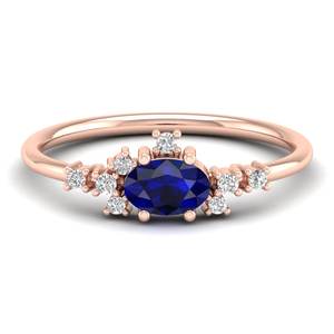 Anillo REYES de Lujo en Oro Sólido de 14K con Zafiro Azul Ovalado de 0.5 Quilates y Moissanita para Mujer, Joyería Fina con Piedra de Nacimiento - Product Image 1