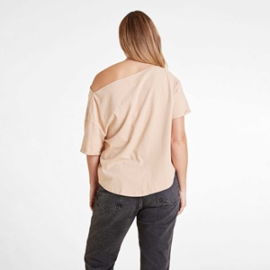 T-shirt uni décontracté à la mode pour femmes Maillot respirant écologique avec haut Streetwear à épaules dénudées imprimé lettre pour l'été - Product Image 2