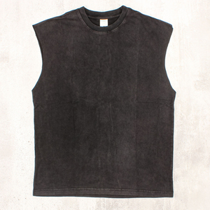 High Quality Sleeveless <b>Shirts</b> 100% Cotton Retro Acid Washed Crew Neck Sleeveless Seamless Gym Workout Tank Top for Men - Product Image 4