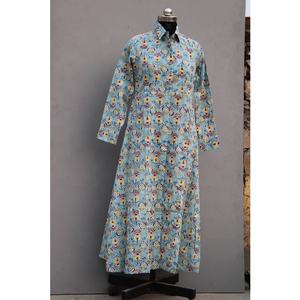 Robe longue de créateur ethnique pour femmes indiennes tunique imprimée à la main Kurti taille tissée écologique - Product Image 2