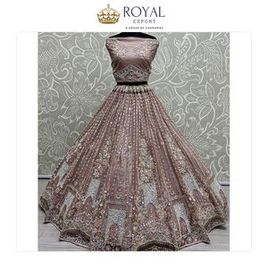 Vêtements indiens de mariage de qualité supérieure, en tissu filet doux avec travail de broderie et de miroir, Lehenga Choli pour mariée - Product Image 2