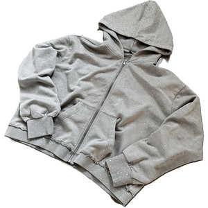 Men's Rhinestone Hooded Sweatshirt Acid Wash Zip Up Hoodie Oversized Streetwear Pullover - Product Image 5