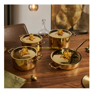 Ensemble de casseroles en acier doré de qualité supérieure, design martelé, plus de 20 pièces, compatible four et lave-vaisselle, style américain, casseroles et poêles avec couvercles, idéal pour offrir - Product Image 3
