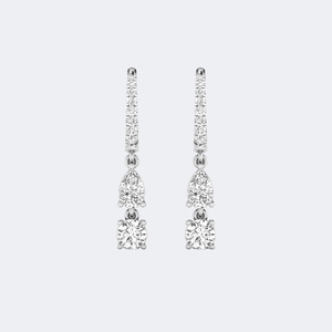 1.40 CTW Round and Pear Diamond Two-<b>Stone</b> Huggie Drop Diamond Earrings - Product Image 5