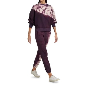 Sweat-shirt tie-dye bordeaux, motif spirale shibori prune, manches blouson, col rond, pull en coton décontracté pour femme, coupe courte, personnalisable OEM - Product Image 2