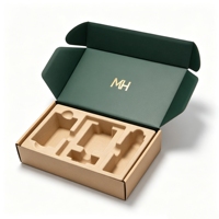 Boîte cadeau personnalisée en carton ondulé vert foncé, imperméable, réutilisable, haut de gamme, avec logo MH en feuille d'or, couvercle intérieur, en pulpe moulée biodégradable