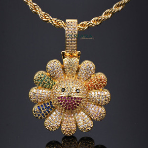 Pendentif fleur mignon avec strass colorés cultivés en laboratoire, argent 925 plaqué or 22 carats, bijoux unisexes pour tous les jours - Product Image 1
