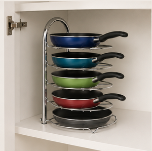 Space-Saving 5-Tier Metal Pan Organizer Rack Heavy Duty Vertical Cookware Storage Holder for Kitchen Cabinets <b>Pot</b> <b>Stand</b> - Product Image 2