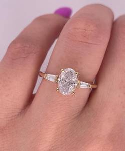 Moissanite 3CT Oval Cut Diamond Three Stone <b>Ring</b> For Unisex original 925 Silver With Gold Plated For Wedding Bridal Promise Gift - Product Image 1