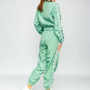 Conjunto Deportivo Verde Menta para Mujer, Manga Larga, Corte Holgado, Cintura Elástica, Color Sólido, Ropa Deportiva Informal, Estilo Primavera - Product Image 1