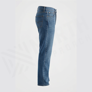 Jean en denim coupe droite taille haute pour homme, coupe régulière, en coton tissé délavé, avec fermetures éclair, style décontracté printemps - Product Image 3