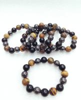 Bracelet en pierres naturelles perlées 8 mm Œil de tigre Agate noire Hématite Forme ronde polie Bijoux pour hommes
