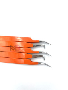 Pinzas para Pestañas Color Naranja, Acero Inoxidable, Punta de Precisión para Extensión de Pestañas, Aplicación Suave y Cómoda - Product Image 5