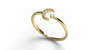 Bague de fiançailles en or 18 carats de luxe avec diamants, motif croissant de lune, empilable, style céleste, pavée, pour femme, bijoux fins - Product Image 2
