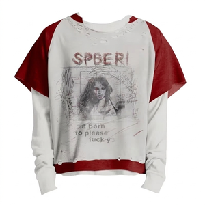 เสื้อยืดสตรีทแวร์ลายสกรีนสองชั้นสำหรับฤดูร้อนรุ่นล่าสุด เสื้อยืดสองชั้นแบบฟอกสี ผ้าเจอร์ซีย์คอตตอน 100% ผ้าเปล่าเรียบๆ - Product Image 5