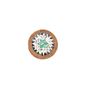 Artistic Mandala Shell Inlay <b>Coaster</b> - Woven Rattan Rim - Decorative Mother-of-Pearl Heat-Resistant <b>Drink</b> Mat - Product Image 1