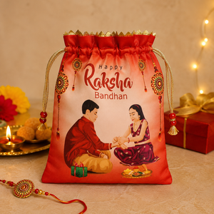 Bolsa de Regalo con Cordón para el Festival Raksha Bandhan, Bolsa de Satén para Regalo de Hermano o Hermana, Bolsa de Embalaje para Joyería Reutilizable - Product Image 1