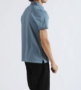 Polo personnalisé à col en V pour homme, coupe ample, manches longues, 100 % coton lourd, logo imprimé DTF sur mesure. - Product Image 3