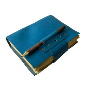 Diario de Cuero Azul Hecho a Mano, Cuaderno de Escritura Vintage de Tapa Blanda, Diario de Hechizos, Planificador de Viajes, Encuadernado con Hilo Cosido, Regalo con Borde Deshilachado - Product Image 4