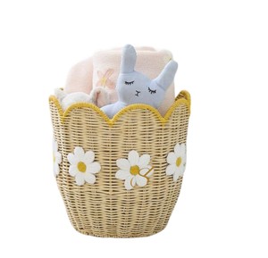 Cesta de Mimbre Daisy con Borde Festoneado, Caja de Almacenamiento Decorativa Tejida con Diseño Floral, Organizador de Juguetes para Cuarto de Niños - Product Image 2