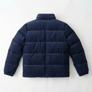 Chaqueta acolchada de pana azul marino para hombre, cuello alto, cierre de cremallera, cortavientos, informal de invierno, gruesa, con relleno de poliéster, corte regular - Product Image 2