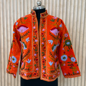Velvet Printed Autumn Winter <b>Jackets</b> <b>Women</b> Stylish Ethnic Modern Designer Outerwear Breathable Eco-Friendly Vintage Floral - Product Image 1