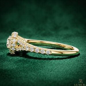 Bague de fiançailles avec halo de diamants de laboratoire taille ronde, en or jaune 18 carats, micro-pavé, pour femme, bijoux personnalisés OEM - Product Image 2
