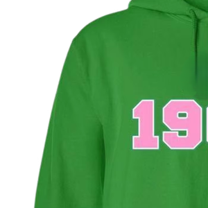 Sudadera con Capucha AKA 1908 Crest, Verde Kelly con Bordado Rosa, Sudadera Personalizada para Hermandades Griegas - Product Image 5