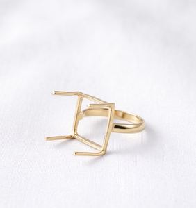 Bague semi-montée carrée en argent sterling 925 plaqué or 10 carats, 5 mm-25 mm, avec encoche pré-découpée pour la pose de pierres précieuses cabochon - Product Image 2